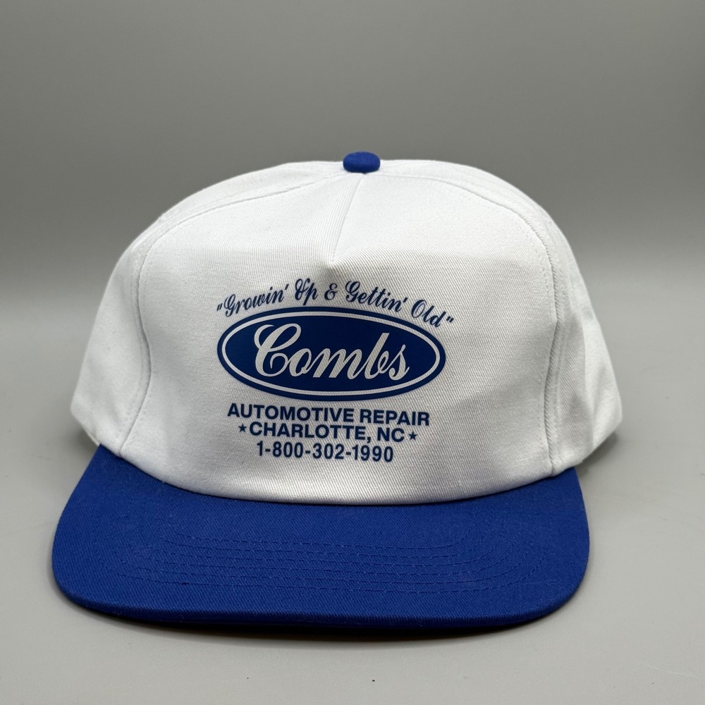 Luke Combs Growin Up Gettin Old Automotive Repair Snapback Hat White Blue Mens